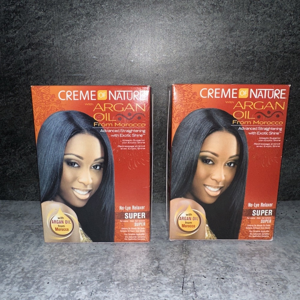 2 Creme of Nature Argan Oil No Lye Relaxer Super For Course Thick Hair Texture